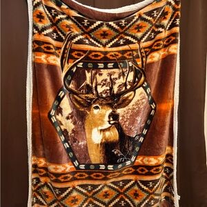 Rust Brown Deer Throw Blanket with Aztec Pattern